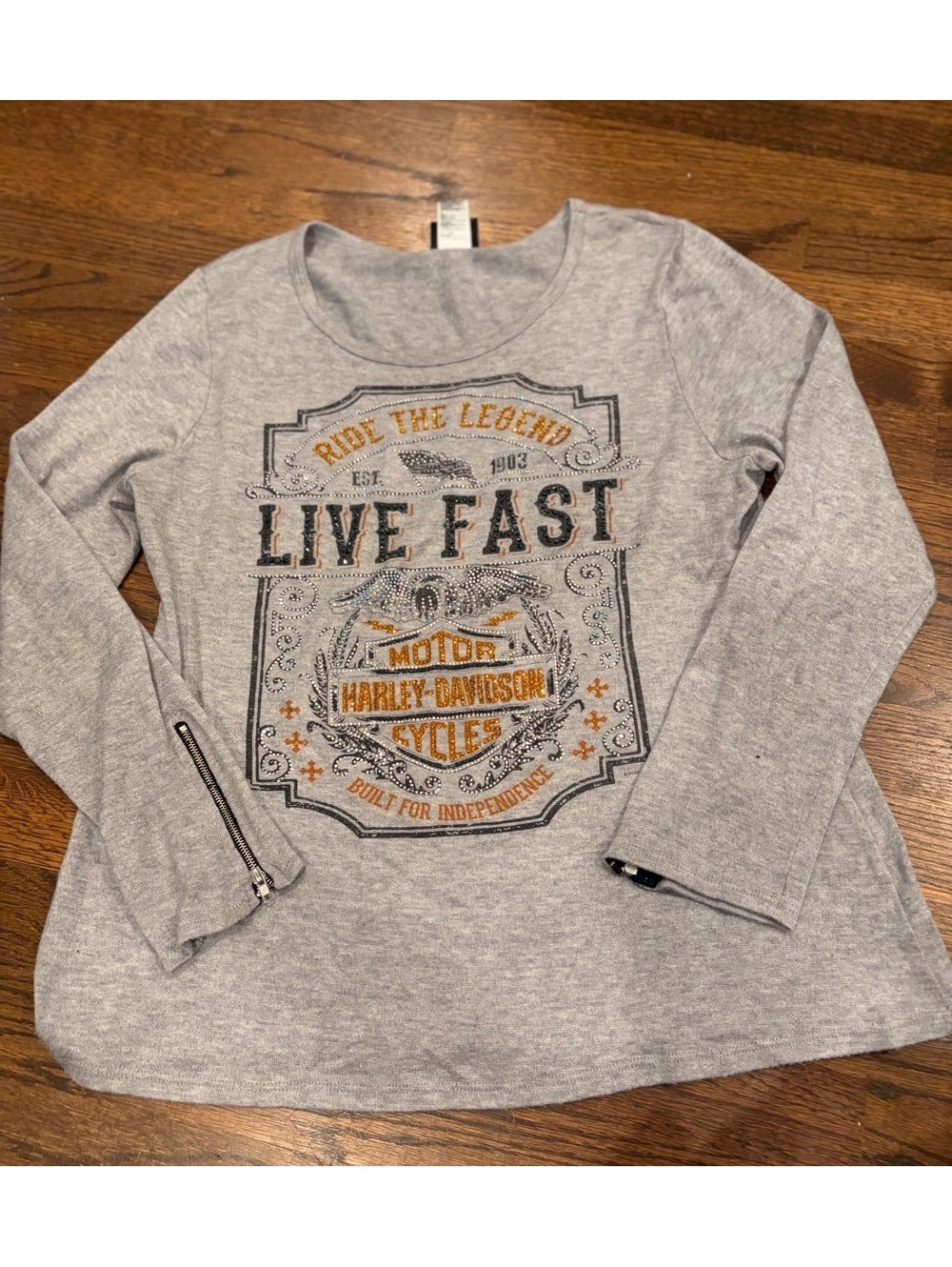 Harley-Davidson Women's y2k bedazzled biker Live Fast Long Sleeve T-Shirt XL